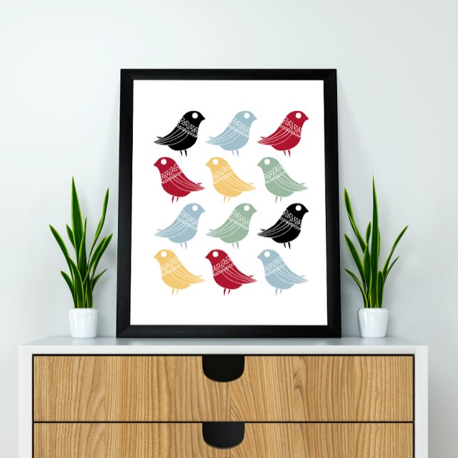 Fåglar med färgstark Abstrakt i mitten av århundra Poster (Skapare uppladdad)