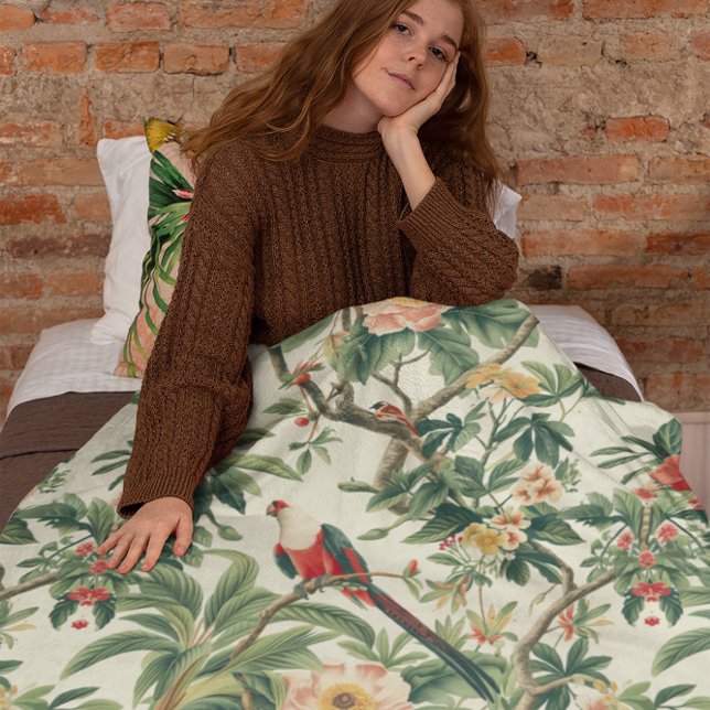 Fåglar med färgstarka tropiska blommor fleecefilt (Skapare uppladdad)