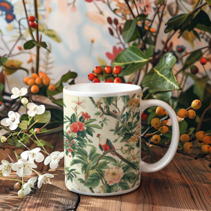 Fåglar med färgstarka tropiska blommor kaffemugg