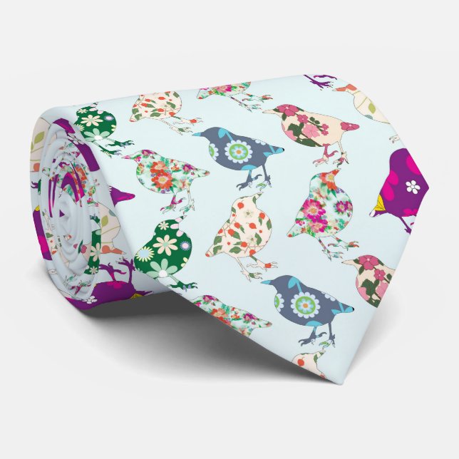 Fåglar med flera färg på ljusblå Manar Slips (Rullad)