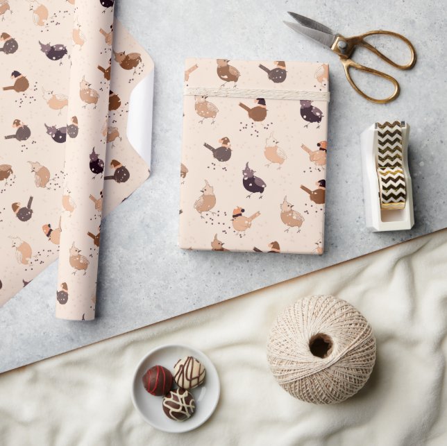 Fåglar med hatt, stjärnor, bär på ljus presentpapper (Hantverk)