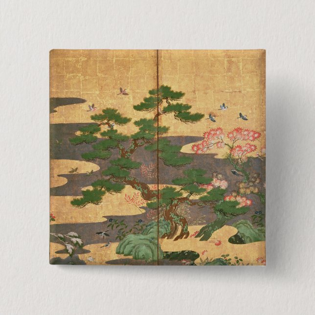 Fåglar med höst- och vinterblommor knapp (Framsida)