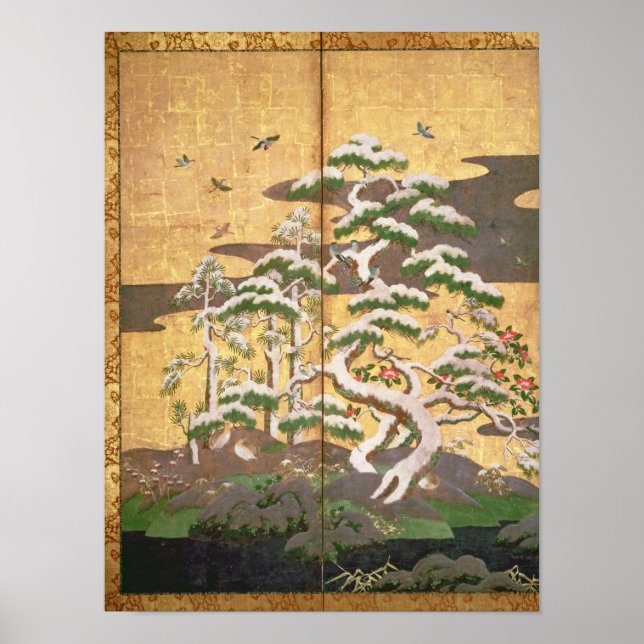 Fåglar med höst- och vinterblommor poster (Framsidan)