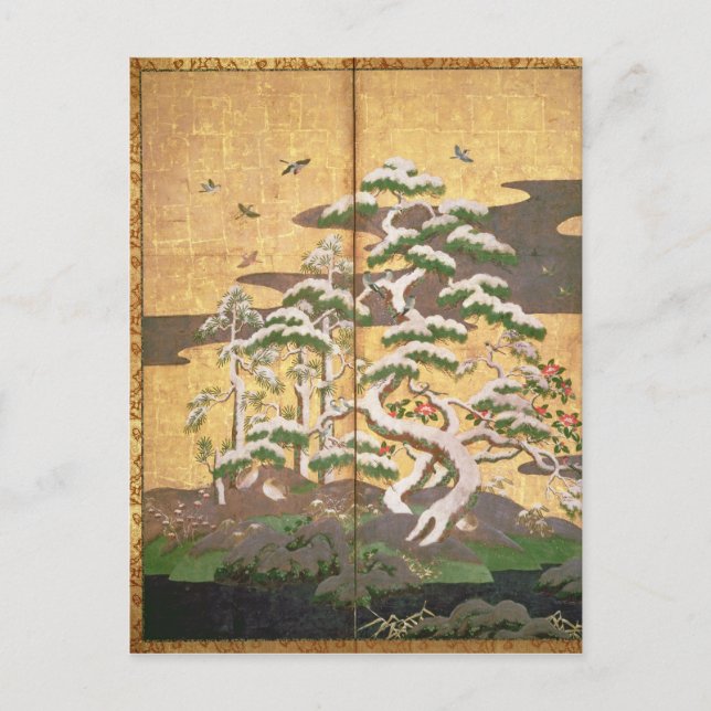 Fåglar med höst- och vinterblommor vykort (Framsida)