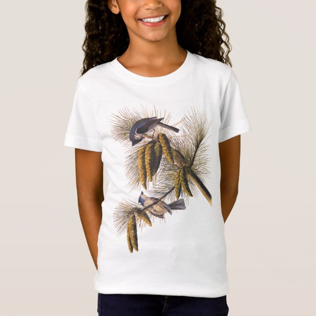 Fåglar med klappad timus Audubon med Pinecones T-shirt (Framsida)