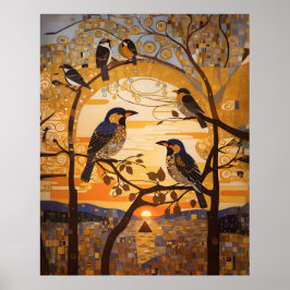 Fåglar med vacker Abstrakt vid soluppgång Poster