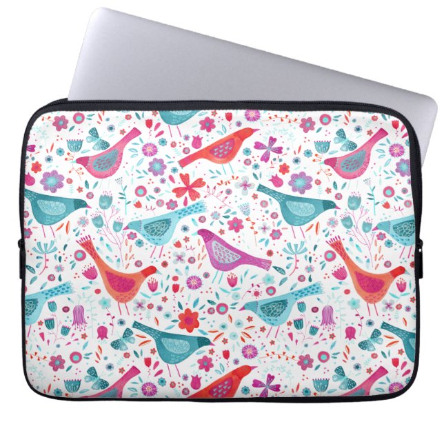 Fåglar med vattenfärg i en Garden of Flowers Paint Laptop Fodral (Framsidan)