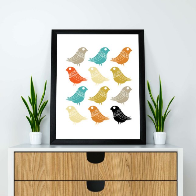 Fåglar Mid Century Modern Färgglada Retro Poster (Skapare uppladdad)