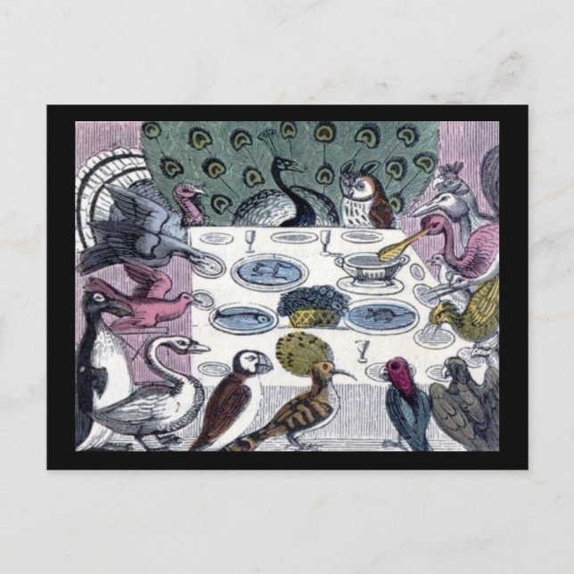 Fåglar Middag Party Vykort (Framsida)