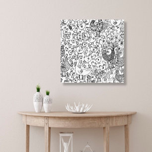 Fåglar Modern Black and White Hand plockade Art Canvastryck