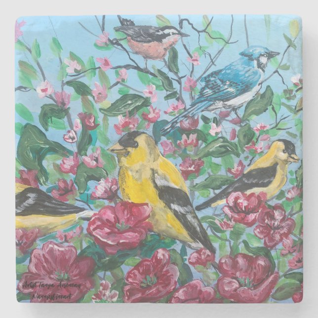 Fåglar Ny samling Original Hand Painting Art Stenunderlägg (Framsidan)
