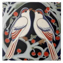 Fåglar och bär Art nouveau Red Bird Art Deco