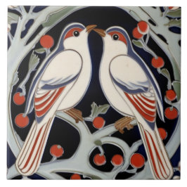 Fåglar och bär Art nouveau Red Bird Art Deco Kakelplatta