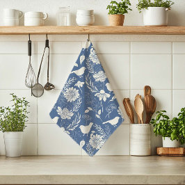 Fåglar och Blommar Blue & Cream Kökshandduk