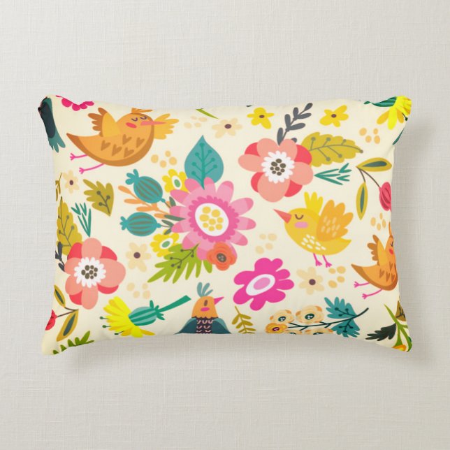 Fåglar och Blommar Boho accent Pillow Prydnadskudde (Framsidan)