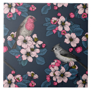 Fåglar och Blommar Kakelplatta