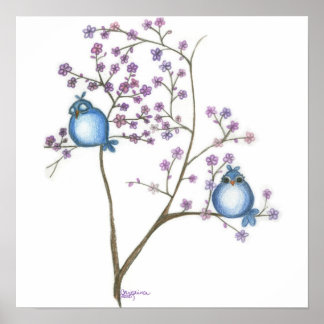 Fåglar och Blommar (liten poster) Poster