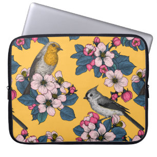 Fåglar och Blommar på gulten Laptop Fodral