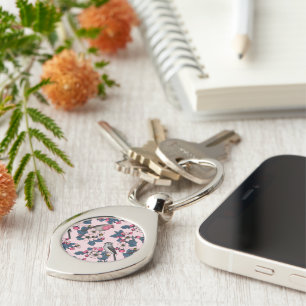 Fåglar och Blommar på rosan Swirl Silverfärgad Nyckelring