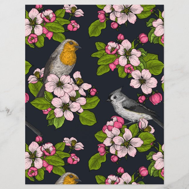 Fåglar och Blommar på svart (Framsida)