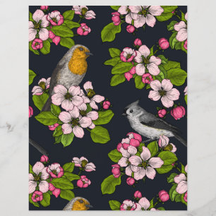 Fåglar och Blommar på svart