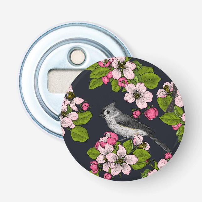 Fåglar och Blommar på svart Flasköppnare (Framsidan)