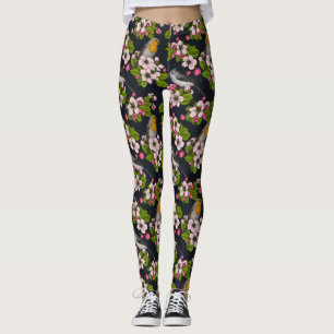 Fåglar och Blommar på svart Leggings