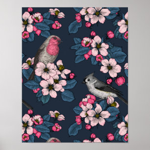 Fåglar och Blommar Poster
