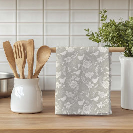 Fåglar och Blommar Tan & Cream Kökshandduk