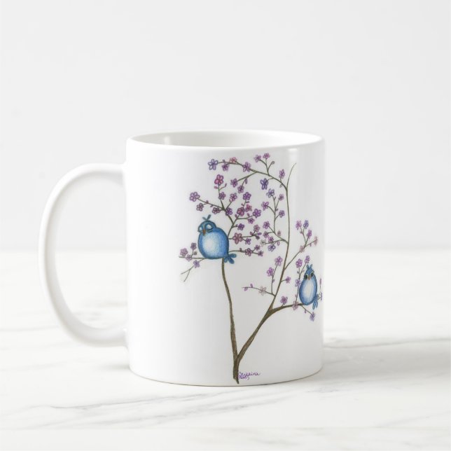 Fåglar och blommarmugg kaffemugg (Vänster)