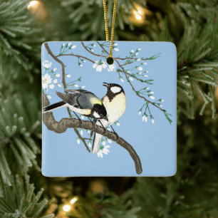 Fåglar och Blommarna Ohara Koson Julgransprydnad Keramik