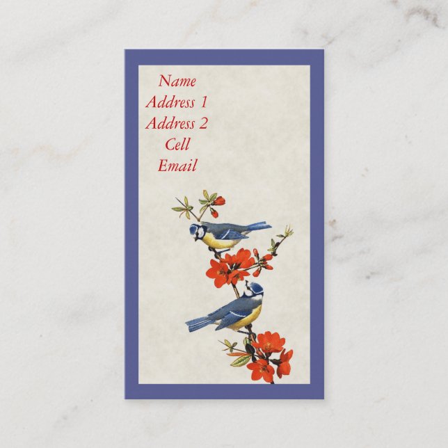 Fåglar och blommor - affärs-/profilkort visitkort (Framsida)