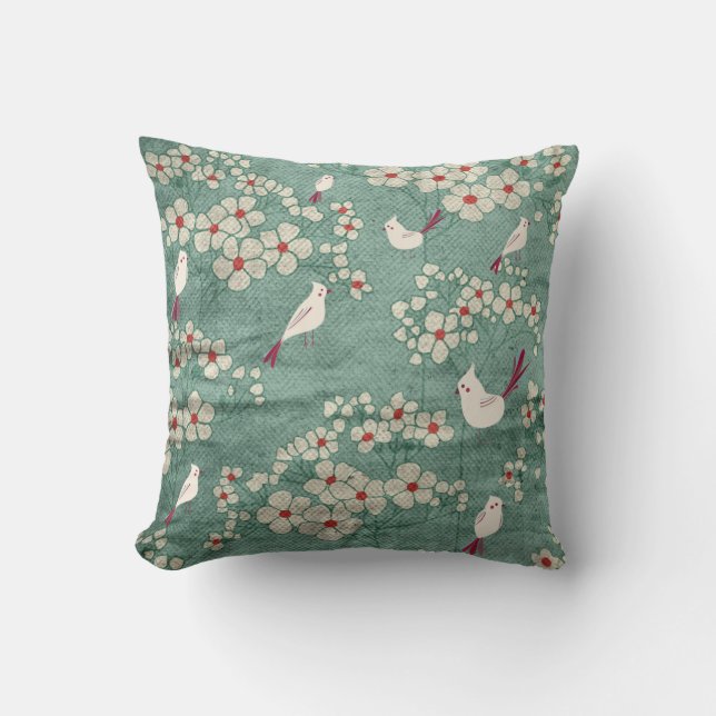 Fåglar och blommor Amerikanska MoJo Pillows Kudde (Framsida)