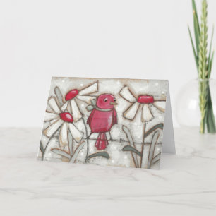 Fåglar och blommor, äppelrött - hälsningskort kort