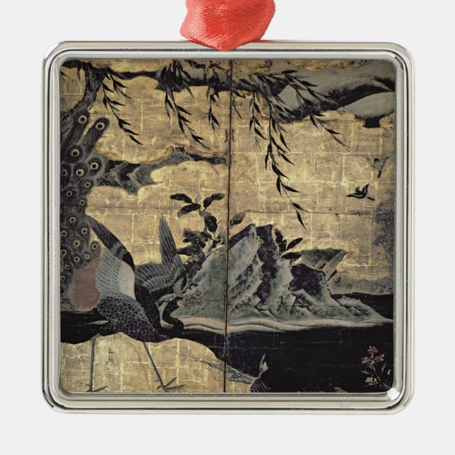 Fåglar och blommor av de fyra säsongerna julgransprydnad metall (Framsidan)