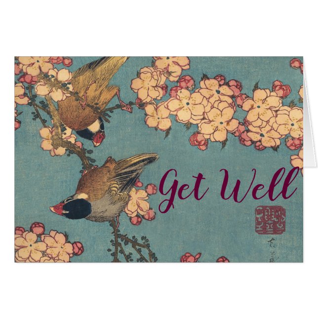 Fåglar och blommor Blommigt av japansk konsthalt Hälsningskort (Framsidan Horizontal)