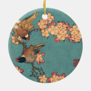 Fåglar och blommor Blommigt av japansk konsthalt Julgransprydnad Keramik