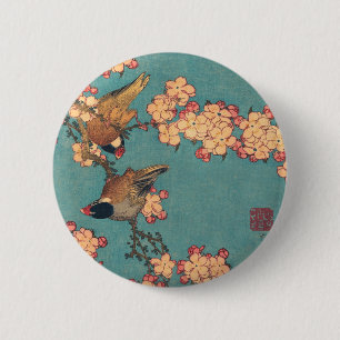 Fåglar och blommor Blommigt av japansk konsthalt Knapp