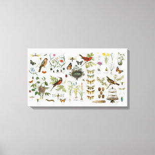 fåglar och blommor för modern vintage franska canvastryck