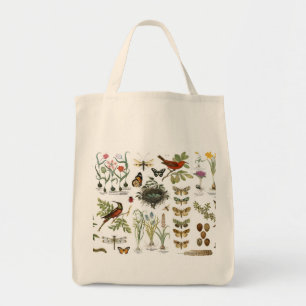 fåglar och blommor för modern vintage franska tygkasse