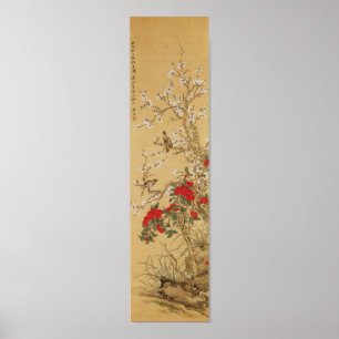 Fåglar och blommor för vintage japanska poster