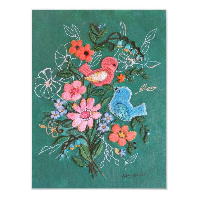 Fåglar och blommor fototryck (Framsidan)