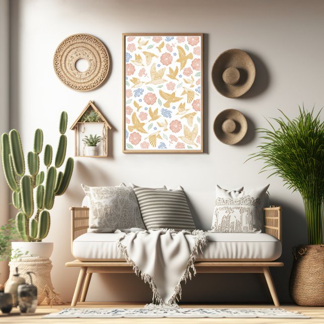 Fåglar och blommor Handritad konst Poster (Skapare uppladdad)