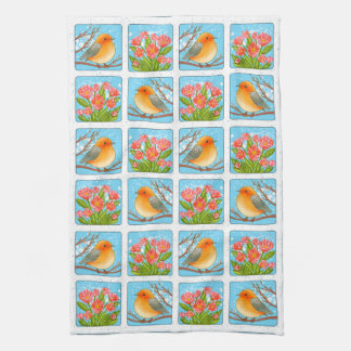 Fåglar och blommor i vår för att göra ditt kök bät kökshandduk