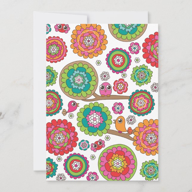 Fåglar och blommor illustration inbjudningskort (Framsida)