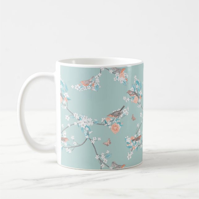 Fåglar och blommor kaffemugg (Vänster)