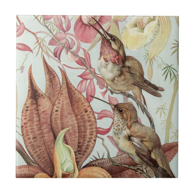 Fåglar och blommor kakelplatta (Framsidan)