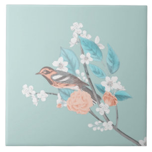 Fåglar och blommor kakelplatta