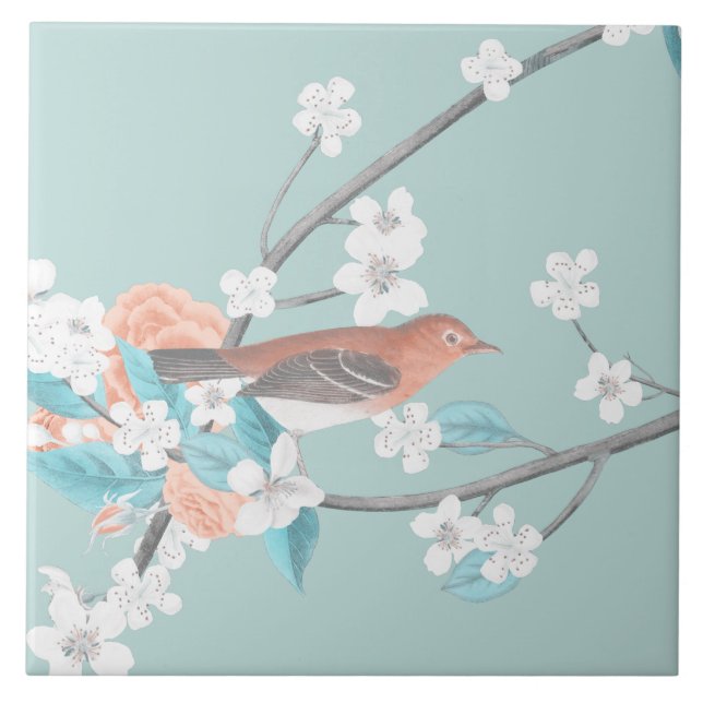 Fåglar och blommor kakelplatta (Framsidan)