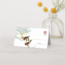 Fåglar och blommor Kinesiska Bröllop Ställe + meny